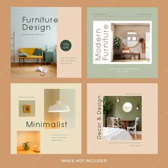 the interior design brochure is displayed in four different colors