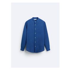 Relaxed fit shirt made with wrinkled effect cotton fabric. Band collar and long sleeves with buttoned cuffs. Front button closure. Kemeja Lelaki, Band Collar, Electric Blue, Workout Shirts, Cotton Shirt, Stand Up, Button Up, Cotton Fabric, Zara