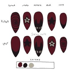 Nail Inspo Two Colors, Cool Nail Designs Coffin, Medium Goth Nails, Easy Gothic Nails, Nail Ideas Beginners, Gothic Nail Art Short, Persona 5 Nails, Cavetown Nails, Weird Core Nails