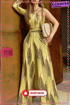 Sexy Elegant Printing Asymmetrical Collar Regular Jumpsuits Green Summer Jumpsuits And Rompers For Party, Green Fitted Strapless Jumpsuit For Summer, Asymmetrical Collar, Jumpsuits And Romper, Jumpsuit Fashion, Jumpsuit Romper, Jumpsuit, Rompers, Collar