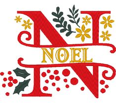 the letter n is decorated with holly and leaves