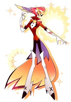 an anime character is standing with her arms spread out in front of the sun and stars