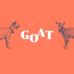 two goats standing next to each other with the word goat on it's side