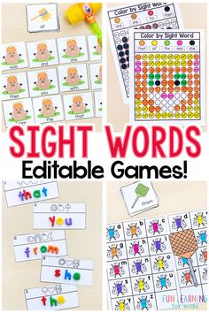 sight words printable games for kids to practice their phonicic skills and spelling