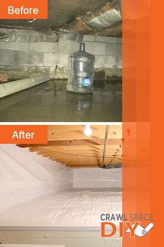 the before and after pictures show how to clean an air conditioner in a basement