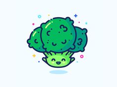 two broccoli heads with faces drawn on them, one is green and the other is blue