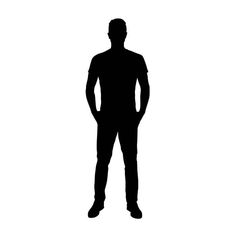 the silhouette of a man standing with his hands in his pockets and looking at something