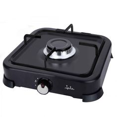 a black stove top with two burners on the front and one in the middle