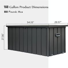 the side view of a large gray container with measurements for it's width and height