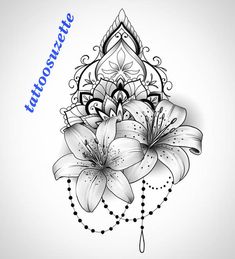 an artistic tattoo design with flowers and beads