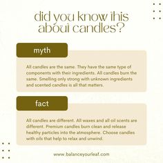 an info sheet describing the different types of candles