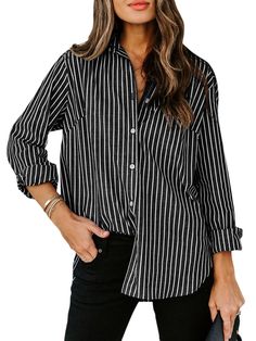 PRICES MAY VARY. US SIZE: S=(US 4-6), M=(US 8-10), L=(US 12-14), XL=(US 16-18), 2XL=(US 20-22). We use American standard size. Please rest assured to purchase. Features: Button down shirt for women, Woman Button up, Cotton Striped dress shirt, Long sleeves, Solid dressy top, V neck collared tunics, Shirts for work formal business. This Stripe Blouses for women fashion can be rolled up for a cool laid back style. This Casual Long Sleeve Button Down Shirts Tops make you look more chic, stylish and Button Shirts For Women, Button Shirt Women, Cotton Stripe Dresses, Button Shirts, Women's Button Down Shirt, Shirts Women Fashion, Fashion Elegant, Casual Stripes, Work Blouse