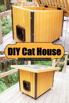 the diy cat house is made out of wood