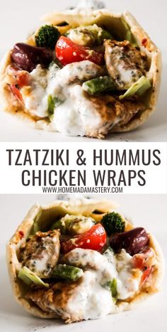 chicken wraps with tomatoes, broccoli and other vegetables