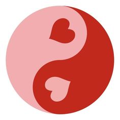 a red and pink yin - yang symbol with two hearts in the center on a white background