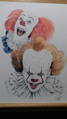 a drawing of two clowns with their mouths open