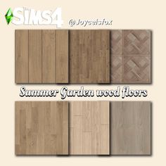 four different types of wood flooring with the words summer garden wood floors on them