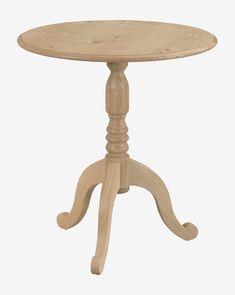 a small wooden table with an oval top and two legs, on a white background