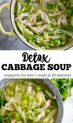 two pictures showing different types of cabbage soup