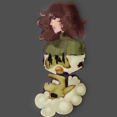 a digital painting of a woman sitting on top of a cloud