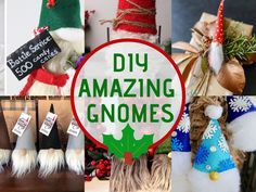 several different types of christmas gnomes are featured in this collage with the words diy amazing gnomes