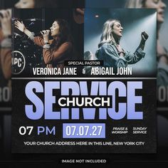 a flyer for a service event featuring two women singing