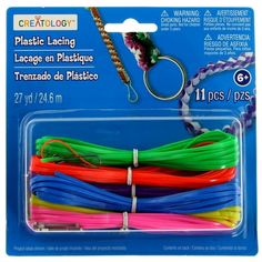 plastic laces in assorted colors and sizes