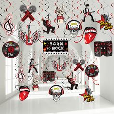 PRICES MAY VARY. Value Package Includes: 30 pieces foil swirl rock and roll theme party decorations in 12 different patterns, including 23 foil swirl decorations with cutouts, and 7 double spiral decorations without cutouts; This rock music theme party decorations hanging swirls ceiling decor add a happy atmosphere for your party when they're hanging and swinging Suitable Size: the size of each 1950's party cutout card is approx. 18 x 18 cm/ 7.1 x 7.1 inch; Each swirl can extend to about 32 - 40 Music Theme Party Decorations, Rock And Roll Theme Party, Rock And Roll Party Decorations, Rock And Roll Theme, Music Theme Party, Music Party Decorations, Music Birthday Party, Roll Banner, Rock N Roll Party