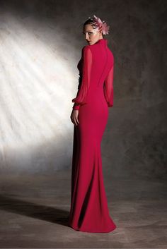 Gathered waistline long sleeves dress- Hertrove Marchesa Couture, Long Sleeves Dress, Very Berry, Midi Dress Style, Haute Couture Dresses, Long Midi Dress, Mermaid Skirt, Sleeves Dress, Mermaid Dress