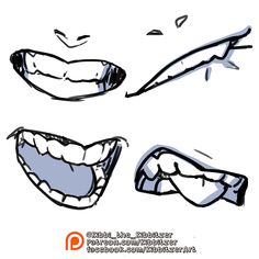 three different types of teeth drawn in black and white