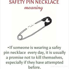 a poster with the words safety pin necklace meaning and an image of a knife