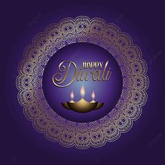 a happy diwali greeting card with two candles on purple and gold background illustration