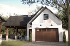 this is an artist's rendering of a house in the country style with two garages