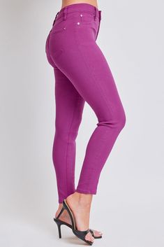 Literally, our best seller just got even better! Our Women's Hyperstretch Forever Color Mid-Rise Skinny Pant has a sleek, mid-rise fit that features the softest and most flexible fabric, available in a variety of colors. Finished with faux front pockets, single-button with zip closure, and belt loops. This fabric has been improved for greater color fastness, making it withstand more wear and washes. This is why we named this pant, Forever Color: it will be forever yours. Let the pants do the tal Purple Mid-rise Stretch Bottoms, Purple Stretch Mid-rise Bottoms, Stretch Purple Elastane Bottoms, Purple Stretch Elastane Bottoms, Purple Stretch Elastane Pants, Stretch Elastane Purple Bottoms, Pink High Stretch Bottoms For Fall, Pink Stretch Jeans For Fall, Stretch Pink Jeans For Fall