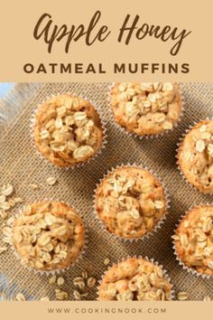 apple honey oatmeal muffins on a table with text overlay