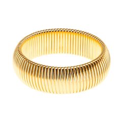 Single cobra bracelet in gold. Approx 7/8" wide, 6.25" diameter Gold plated over brass Stretch fit coil bracelet Made to be worn stacked with other bracelets Cobra Bracelet, Coil Bracelet, Bracelet Set, Bracelet Making, Gold Bracelet, Gold Plate, Bangles, Plating, Brass