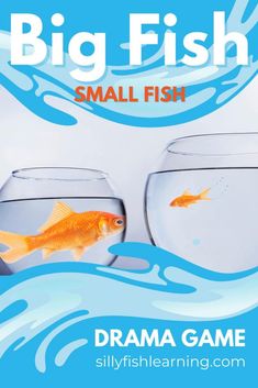 two goldfish in an aquarium with the words, big fish small fish drama game