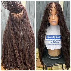 PLEASE NOTE: Before placing your order please put your telephone number in the order message box as required by courier service for shipping. Description Hair Type: Kanekalon Hair Dreadlocks  Braid Size: Small size Baby hairs: yes  Length: 28-30" Density: medium Braid Color: 33 Comes with elastic and stretchy cap (fits most head), making you navigate any way you want to because it is holding the wig tightly to your head. This item is new With beautyhubb, you are always assured a premium quality Loc Sprinkles Locks, Human Lace Front Wigs, Wigs Braids, Hair Dreadlocks, Sister Locks, Kanekalon Hair, Braids Wigs, Sisterlocks Styles, Sister Locs