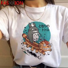 Totoro Shirt, Totoro T Shirt, Harajuku Aesthetic, Kawaii Harajuku, Denim Accessories, Hayao Miyazaki, Anime Shirt, Women Sleeve, Pusheen