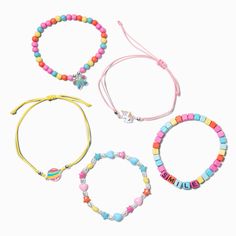 Stack up on style with this mixed bracelet set. It includes three stretch bracelets and two bolo-style bracelets with pastel beads and an inspiring design. Pack Size: 5Fit: Stretch, Bolo Material: Plastic - Claire's Mixed Pastel Bracelet Set - 5 Pack Crown Hair Clip, Pastel Bracelet, Sensitive Ears Earrings, Piercing Kit, Flower Crown Hairstyle, Pastel Beads, Photo Frame Gift, Word Bracelet, Pencil Case Stationery