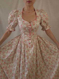 Vintage Dress Floral Print Austrian Dress Puffy Sleeves Victorian Dress Princess Dress - Etsy Ukraine Pink Cottagecore Dress, Puffy Sleeves Dress, Princess Dress Pink, Pink Cottagecore, Dress With Puffy Sleeves, Fits Ideas