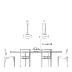 a diagram showing the height of a dining table with chairs and a bowl on it