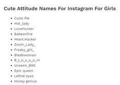 cute attitude names for instagram girls