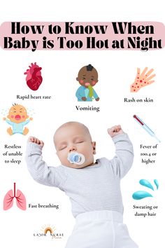 a baby with the words how to know when baby is too hot at night