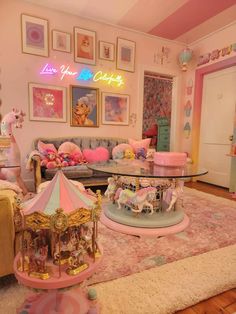 a room filled with lots of toys and decor