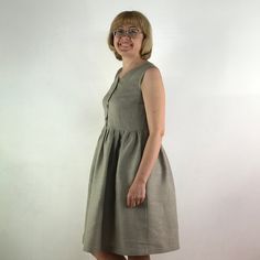 "Handmade light grey linen dress sleeveless, perfect for casual wear and suitable for any occasion in summer season Details: - 100% natural linen produced in Europe ; - medium weight (180 gram per square meter); - color: light grey, could be any from our colors catalogue (color samples at the photo); Made to order, approximately a few days, If you have any questions please message me and I will be glad to answer. Size guide : Size XS Bust: fits bust around 33\"-34\"/ 84-88 cm Waist: fits waist a Grey Linen Dress, Summer Dress Linen, Linen Casual Dress, Linen Dresses For Women, Linen Summer Dress, Color Catalog, Linen Summer, Summer Linen Dresses, Dress Linen