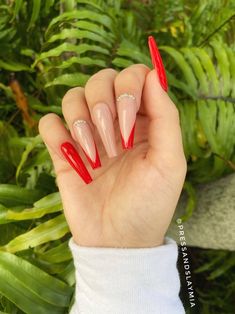 Red Tip Nails, Red Acrylic Nails, Ombre Acrylic Nails, Nails Design With Rhinestones, French Tip Acrylic Nails, Simple Acrylic Nails, Nail Sets, Red Nail, White Nail