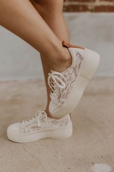 Such a cute sneaker! The lace detail is so fun and unique. Super comfortable and true to size. Lounge Romper, Cute Sneakers, Lace Sneakers, Boot Accessories, Flat Boots, Sneaker Heels, Glee, Short Pants, Short Tops