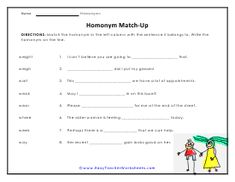 a printable worksheet for homoly match - up