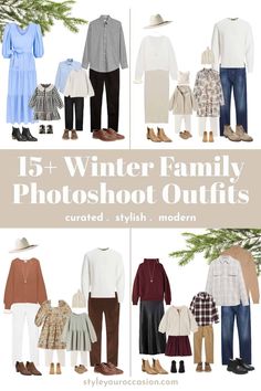 an image of family photoshoot outfits with text overlay that reads 15 + winter family photoshoot outfits